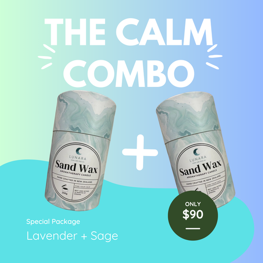 The Calm Sand Wax Candle Combo- Sage + Lavender (20 wicks)