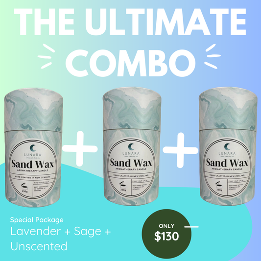 The Ultimate Sand Wax Candle Combo- Sage + Lavender + Unscented (30 wicks)
